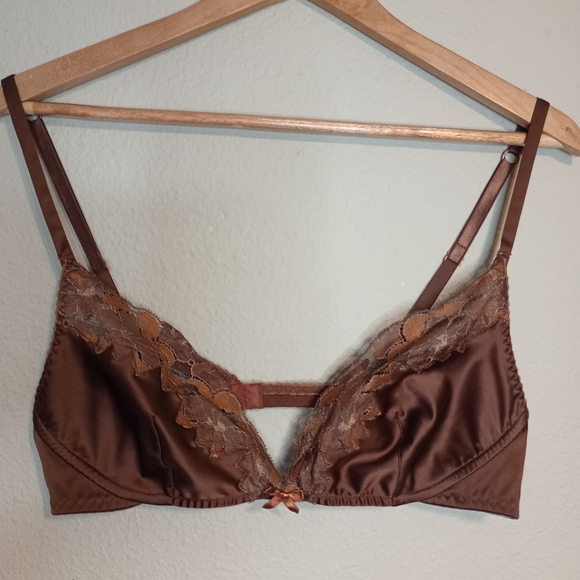 Dolce & Gabbana Chocolate Brown Lace Trim Satin Bralette - Picture 1 of 8